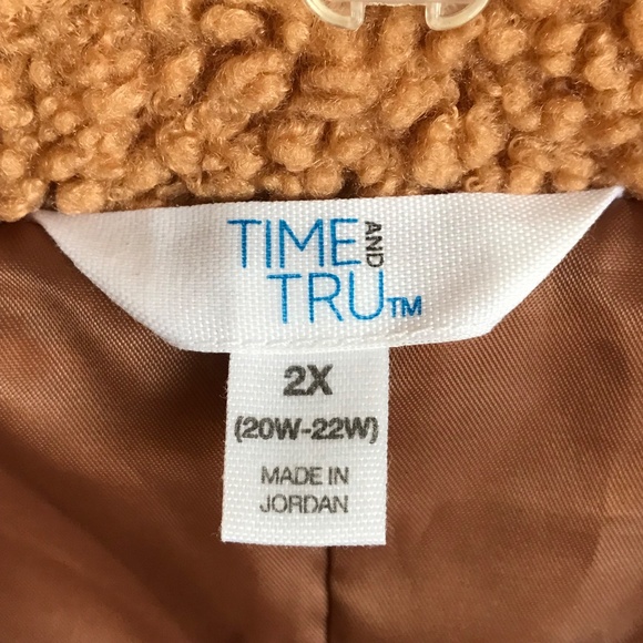 TIME AND TRU Faux Sherpa Teddy Coat Jacket Tan Women’s Plus Size 2X 20W 22W - Picture 10 of 16
